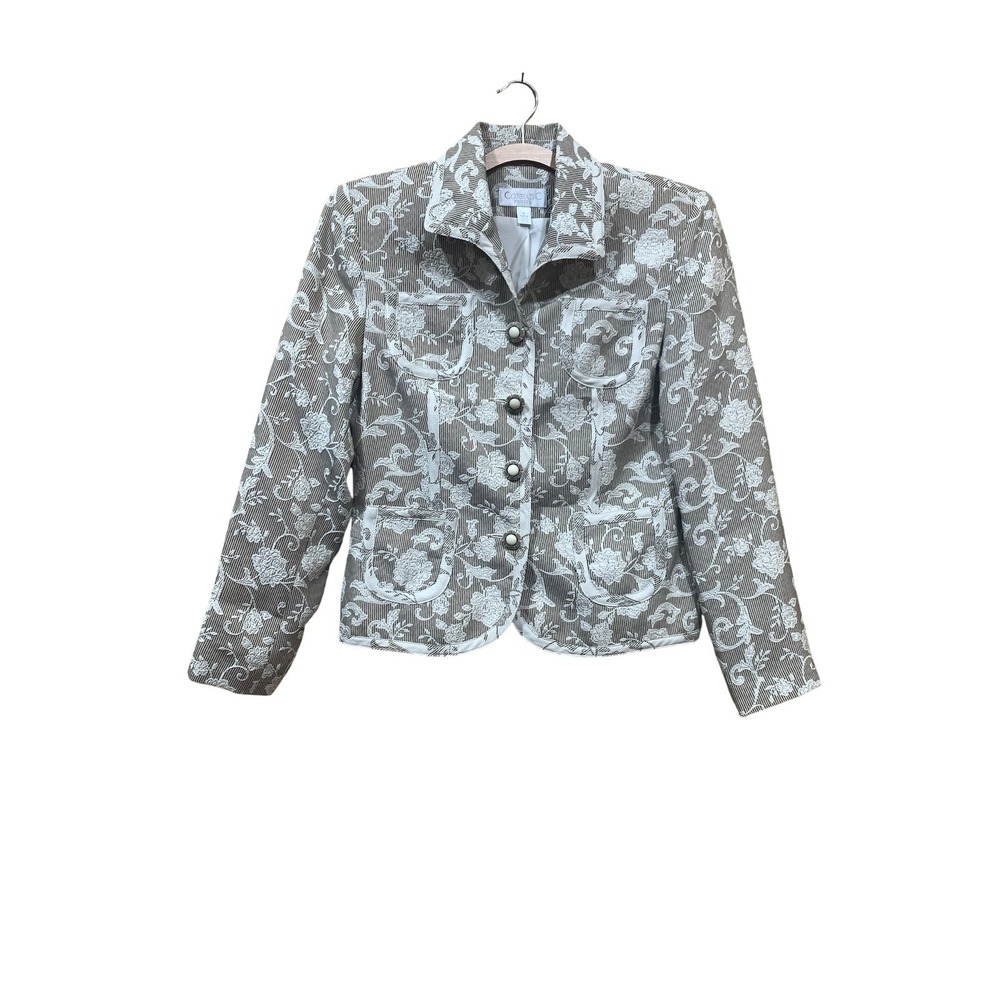 Conrad C Vintage Ivory Floral Beige Jacquard Blazer Tapestry‎ Women's 4 Petite
